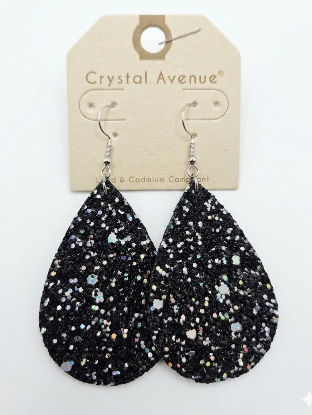 Crystal Avenue Black Sparkle Dangle Teardrop Earrings NWT